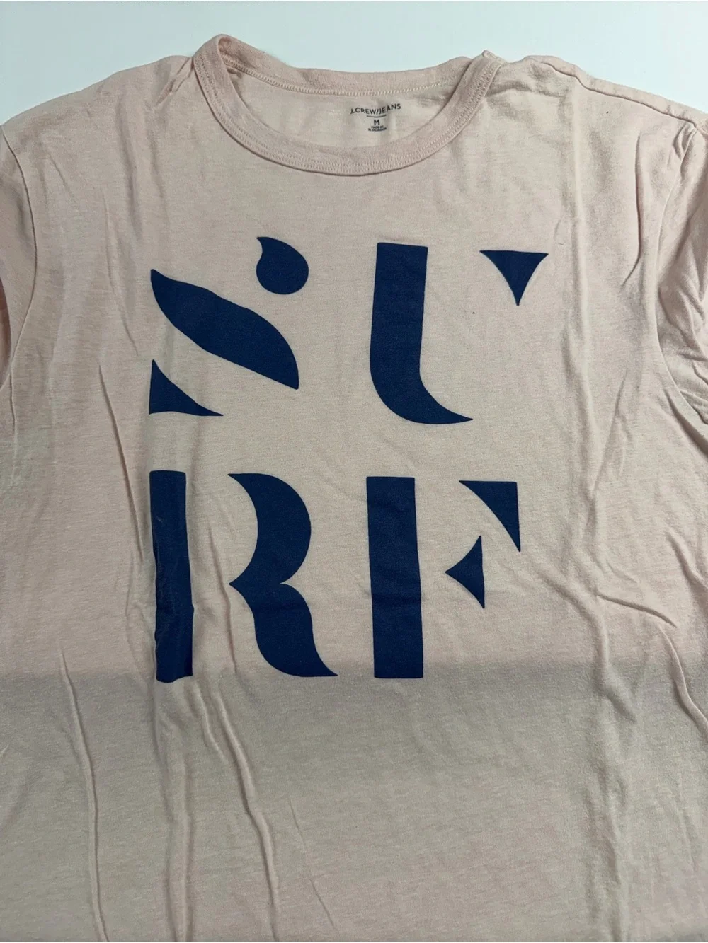 J. Crew Light Blush Tee with Navy Graphic